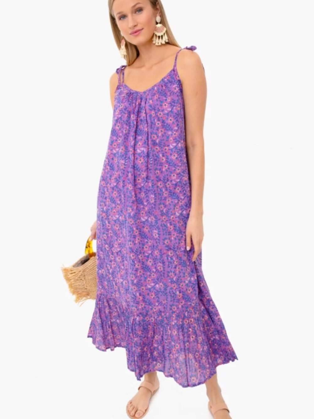 Emerson Fry India Dress in Violet Wildflower size M/L Organic Cotton Sleeveless